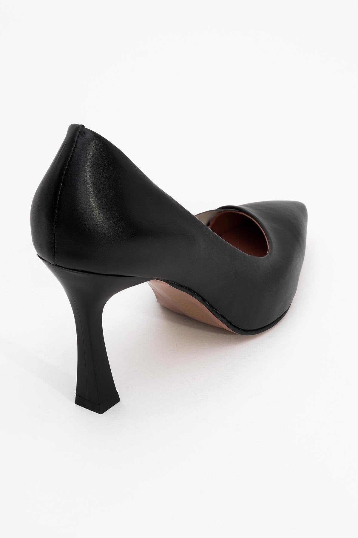 Ursula - Black Heeled Shoe – top view showing leather, black, SimmiUnique
