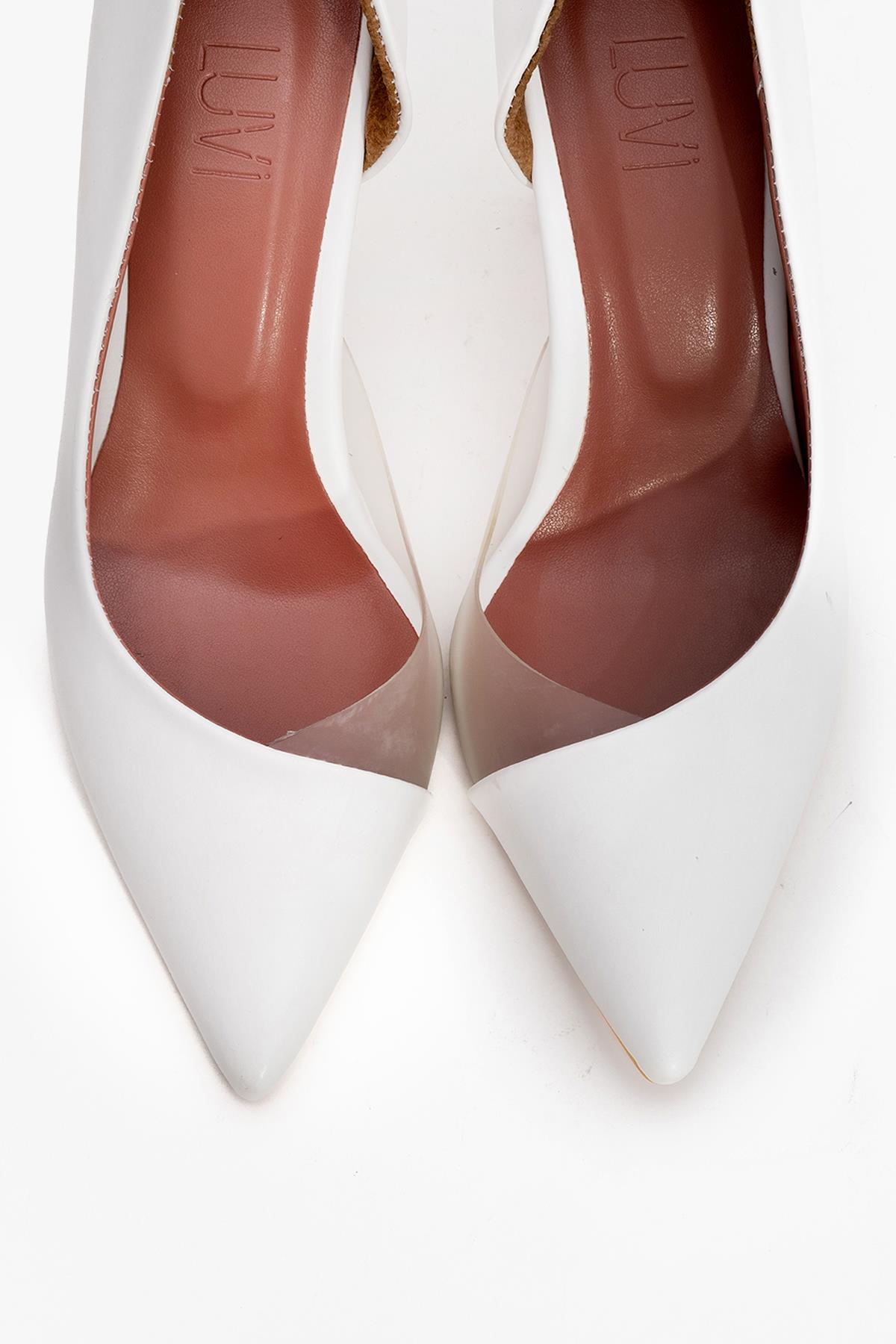 Ursula - White Heeled Shoe – side view showing leather, white, SimmiUnique
