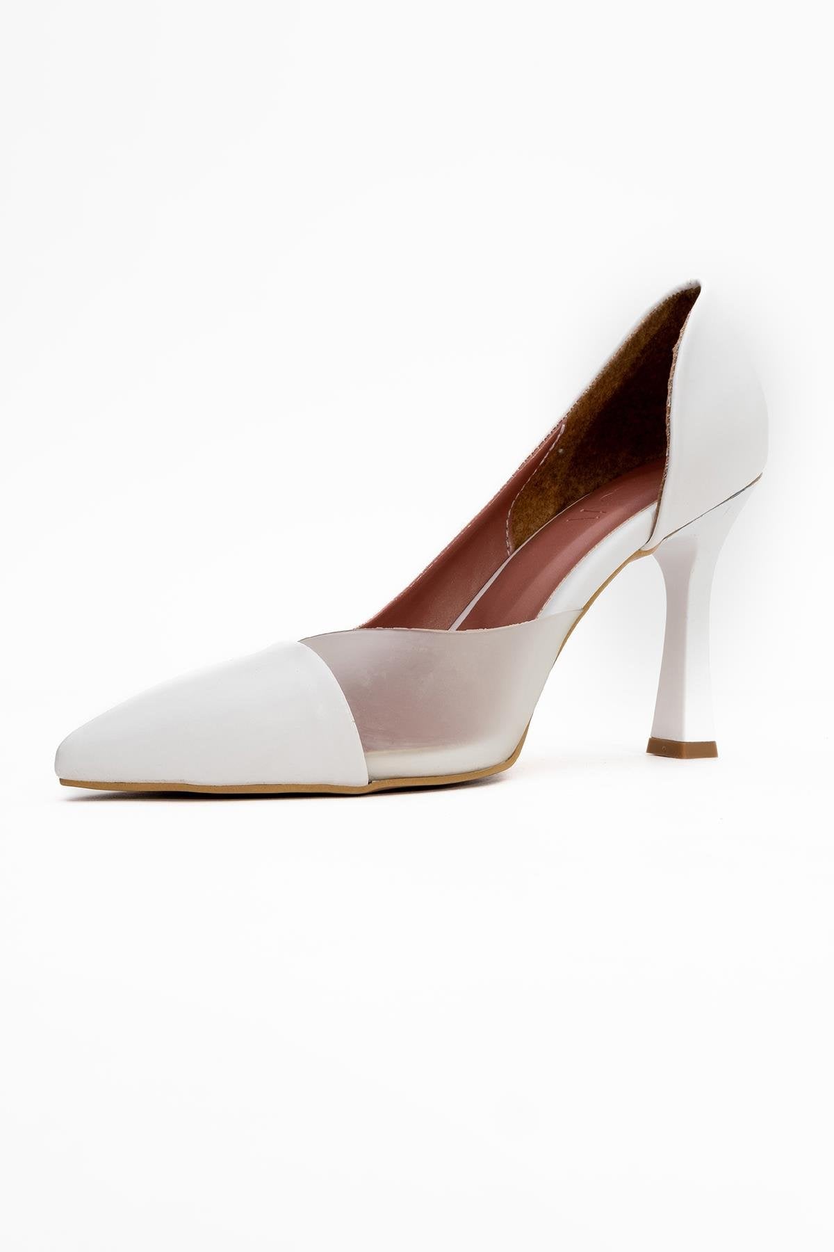 Ursula - White Heeled Shoe – heel view showing leather, white, SimmiUnique
