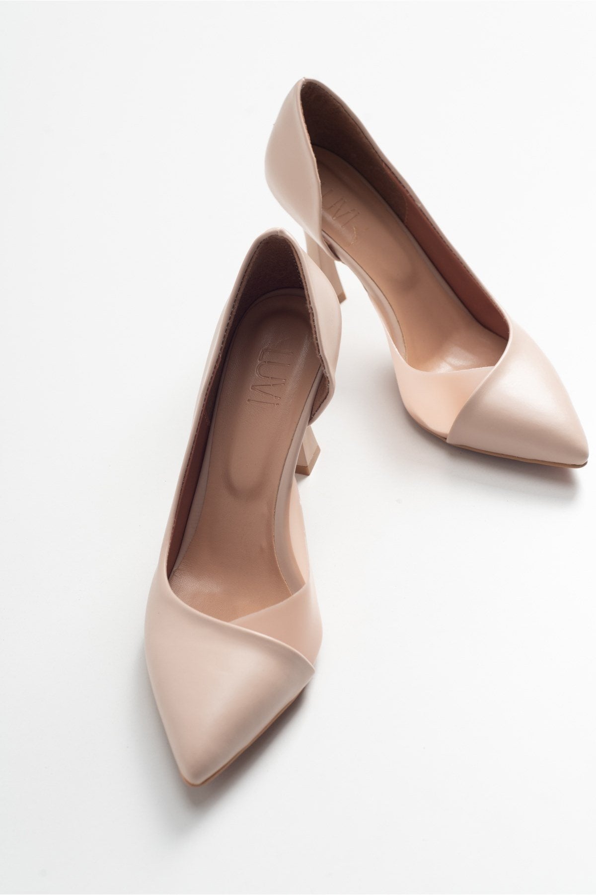 Ursula - Nude Heeled Shoe – detail view showing leather, nude, SimmiUnique