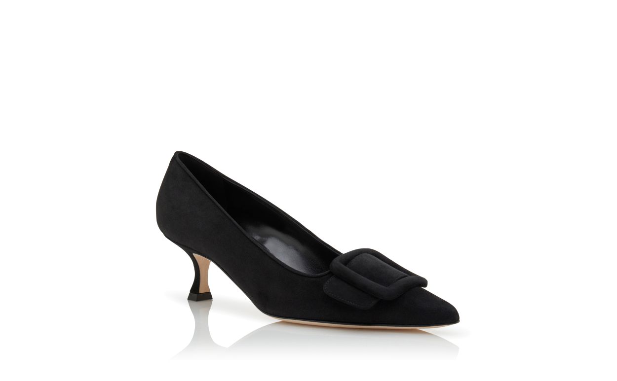 Vivienne Bloom Black Pointed Toe Pumps – top view showing black pointed toe, suede, SimmiUnique
