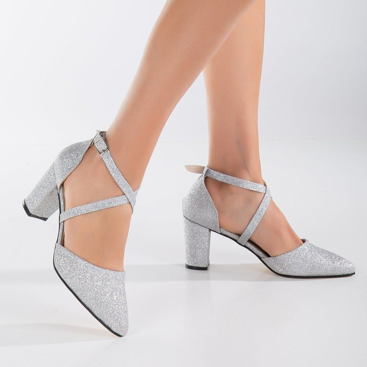 Sina - Silver Sparkling Wedding Shoes – side view showing glitter, silver, SimmiUnique