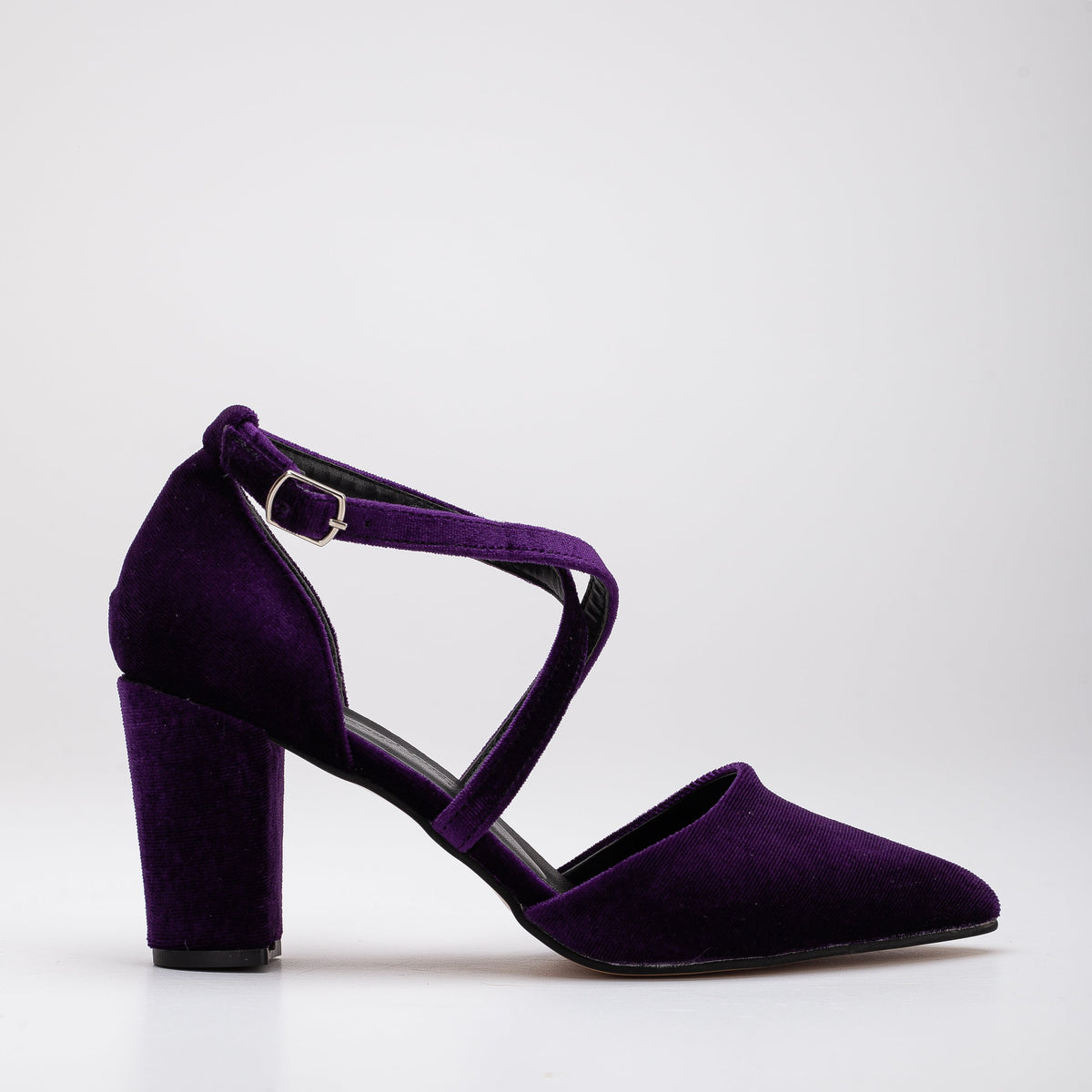 Sina - Purple Velvet Shoes – front three-quarter view showing velvet, SimmiUnique