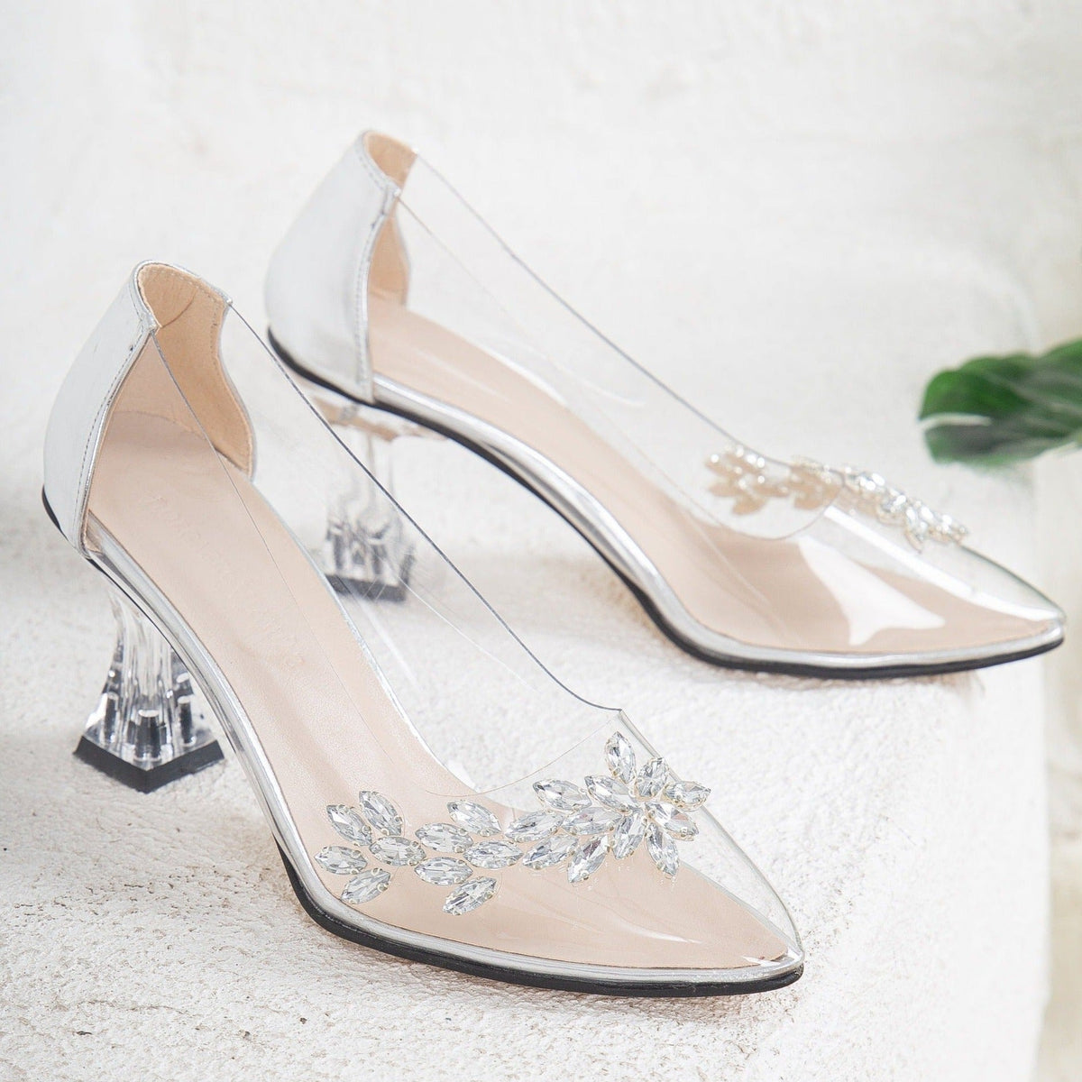 Cinderella - Silver Transparent High Heels – top view showing silver, SimmiUnique