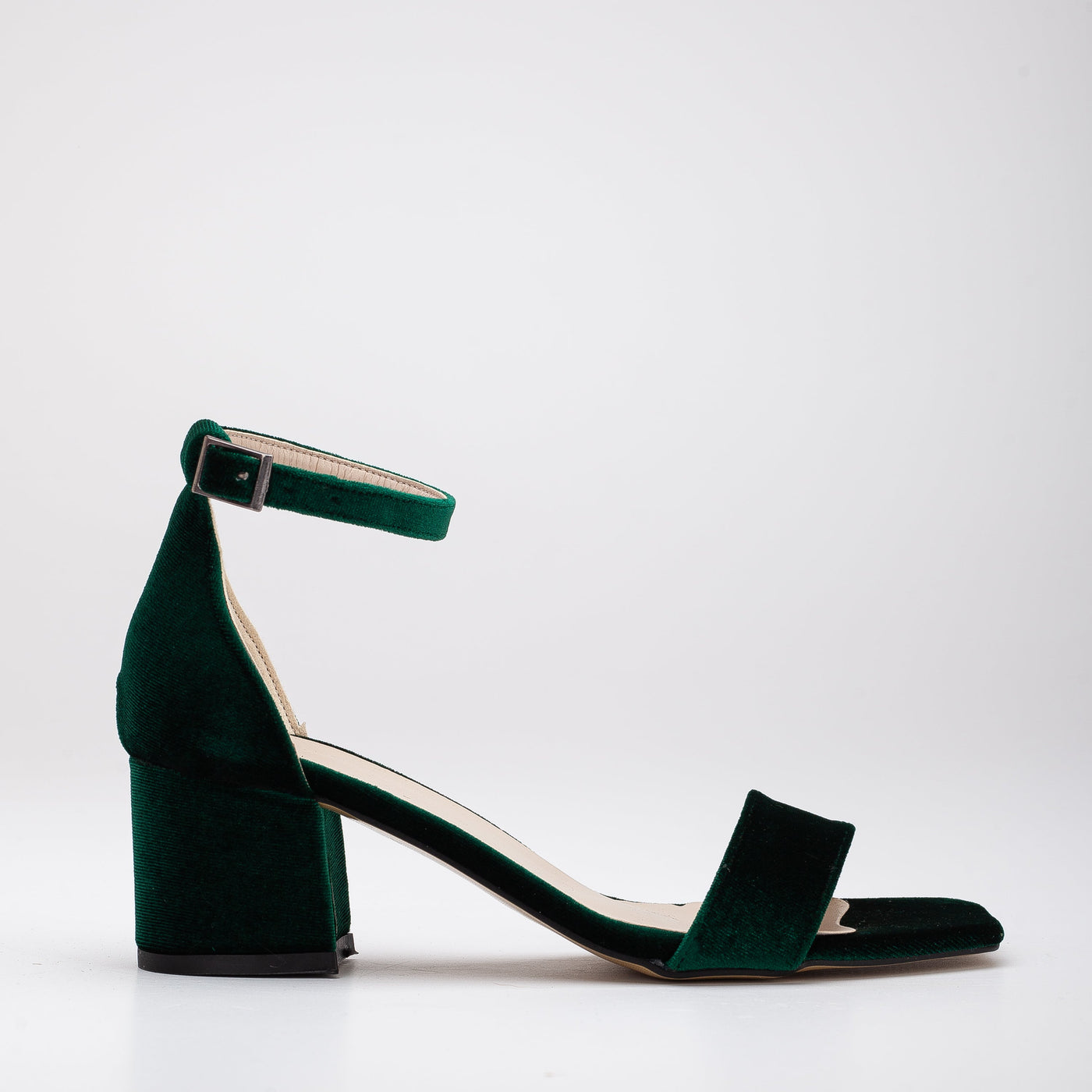 Hera - Emerald Green Sandals with Ribbon – sole view showing satin, velvet, red, SimmiUnique