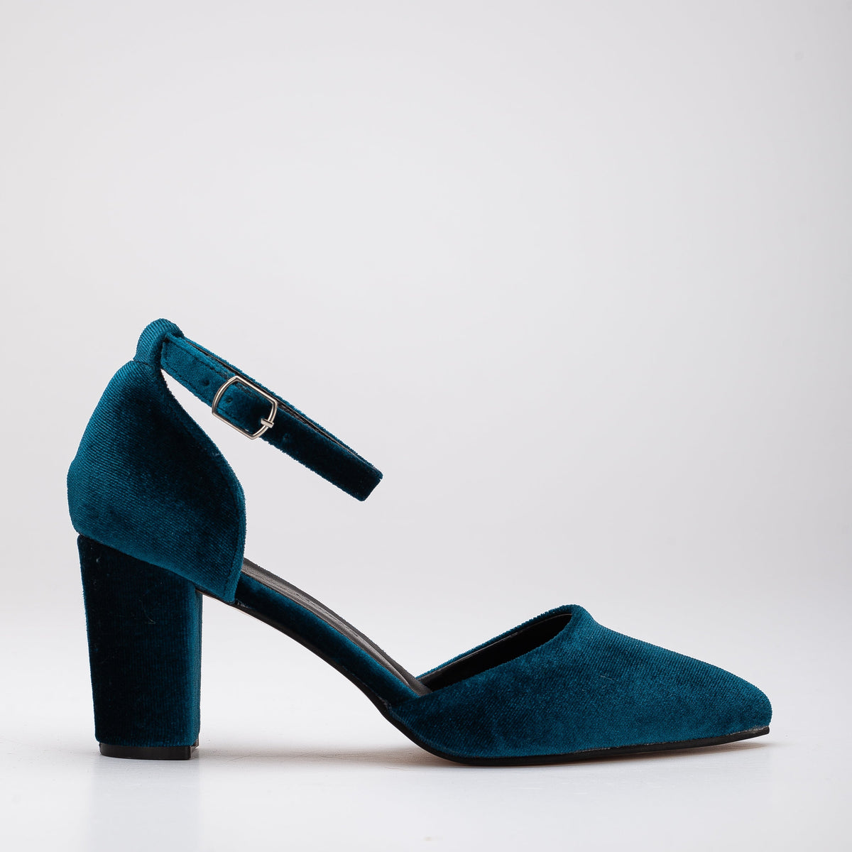 Gisele - Teal Blue Velvet High Heels – front three-quarter view showing velvet, blue, SimmiUnique