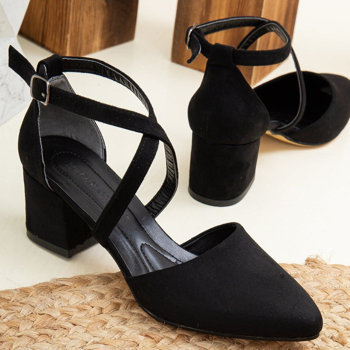 Dolly - Black Suede Pumps – back view showing leather, suede, black, SimmiUnique