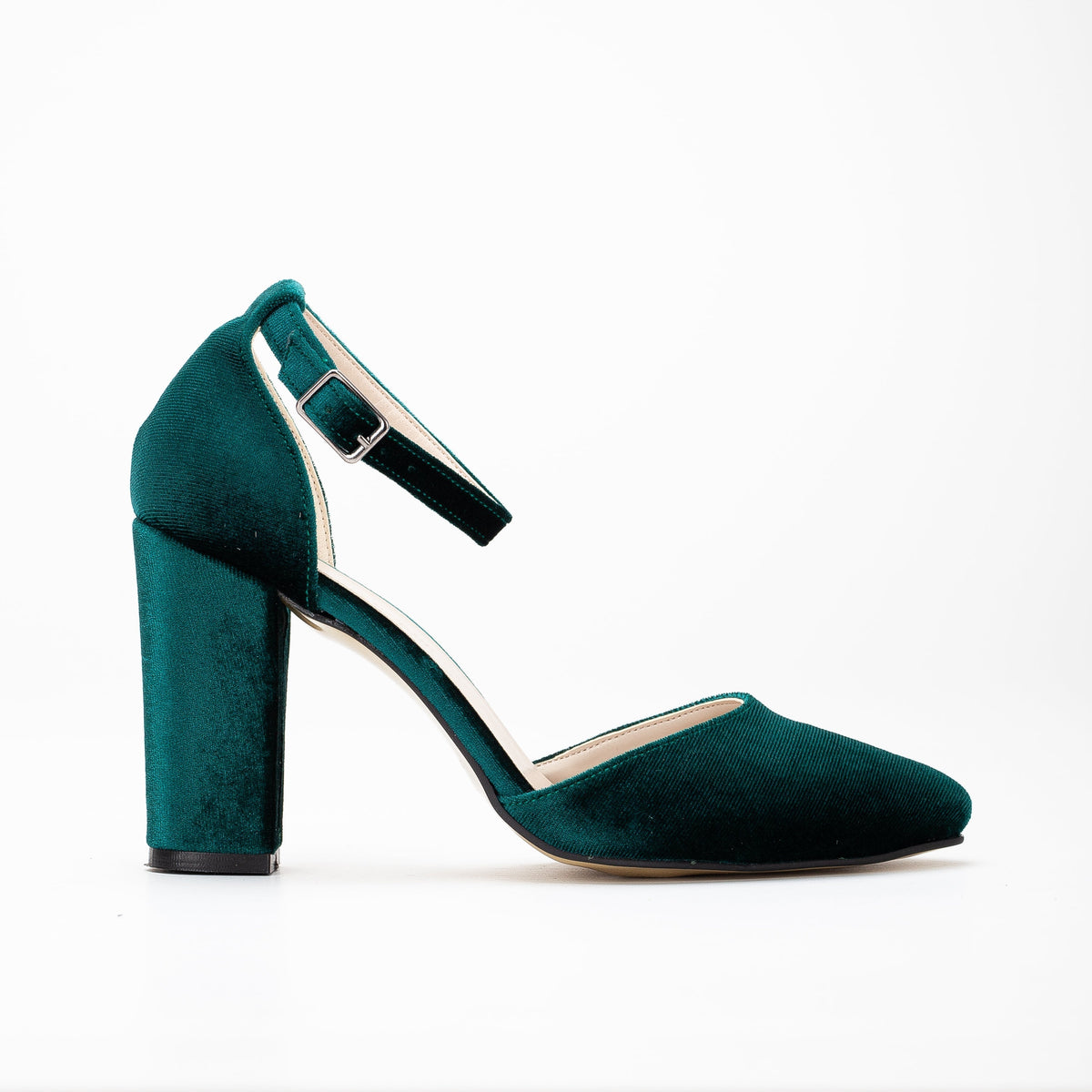 Gisele - Emerald Green Wedding High Heels – front three-quarter view showing velvet, green, SimmiUnique