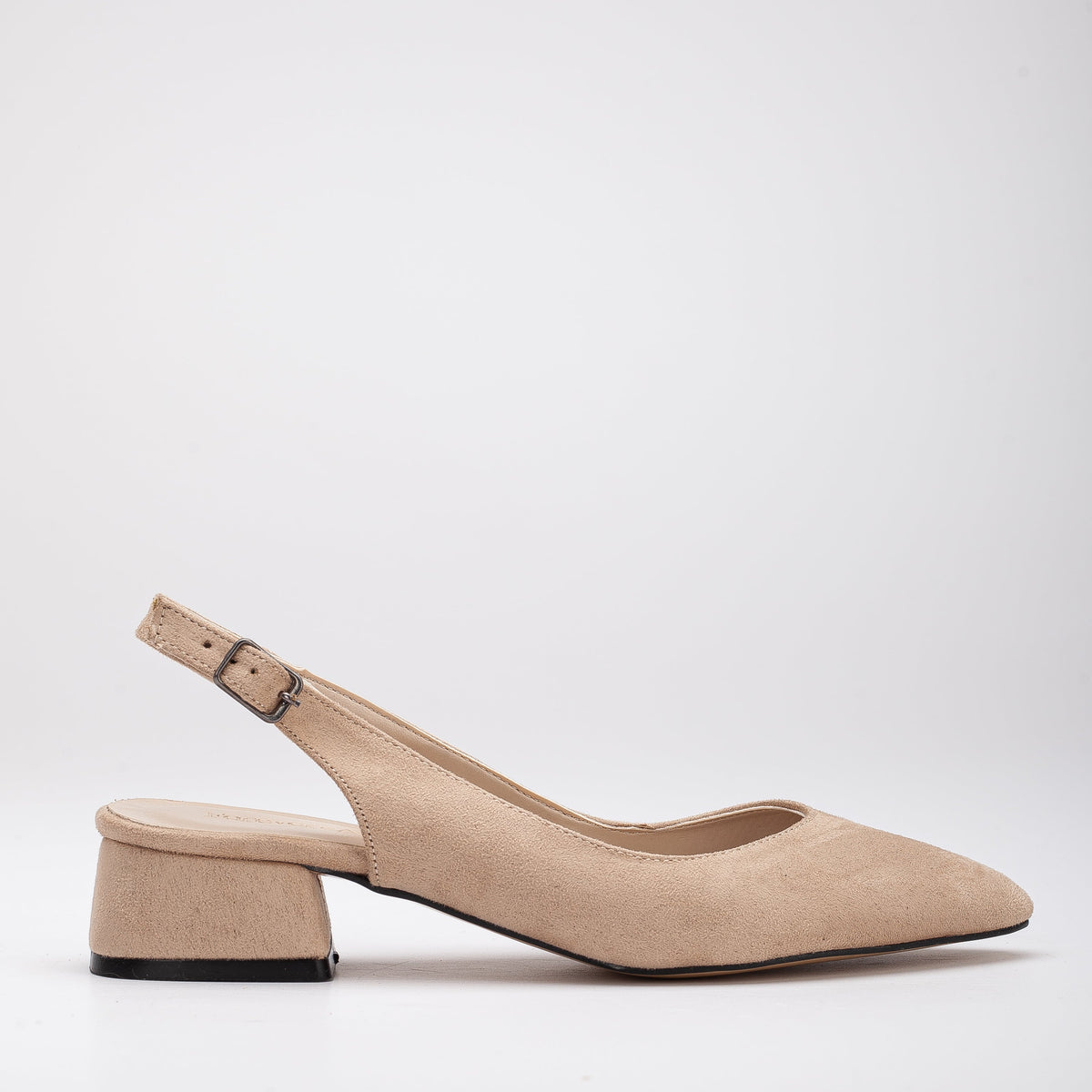 Emma - Beige Suede Slingback Shoes – front three-quarter view showing leather, suede, SimmiUnique