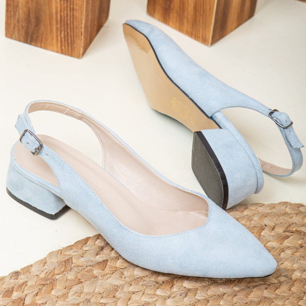Emma - Baby Blue Wedding Slingback Shoes – detail view showing blue, SimmiUnique