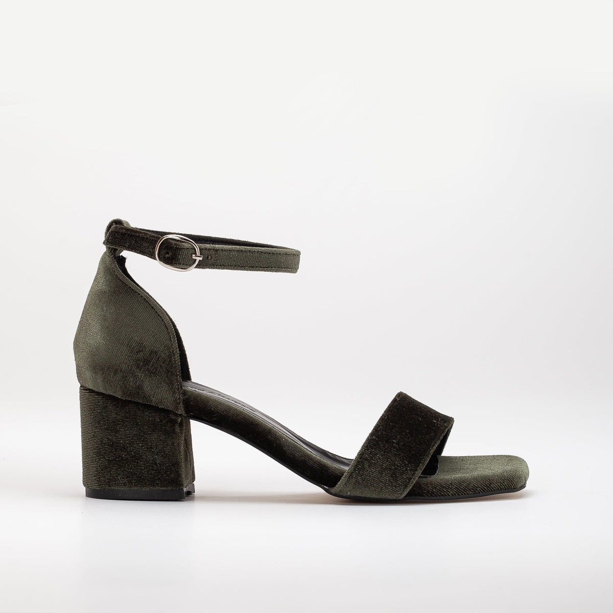 Illy - Olive Green Velvet Sandals with Pearls – top view showing pearl, velvet, green, SimmiUnique