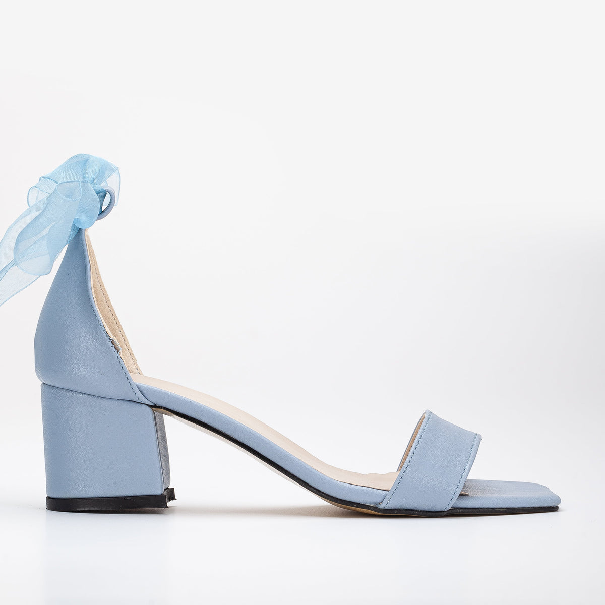 Hera - Baby Blue Sandals with Ribbon – front three-quarter view showing leather, blue, SimmiUnique