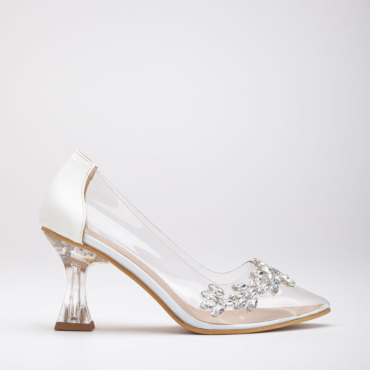 Cinderella - White Transparent High Heels – front three-quarter view showing white, SimmiUnique