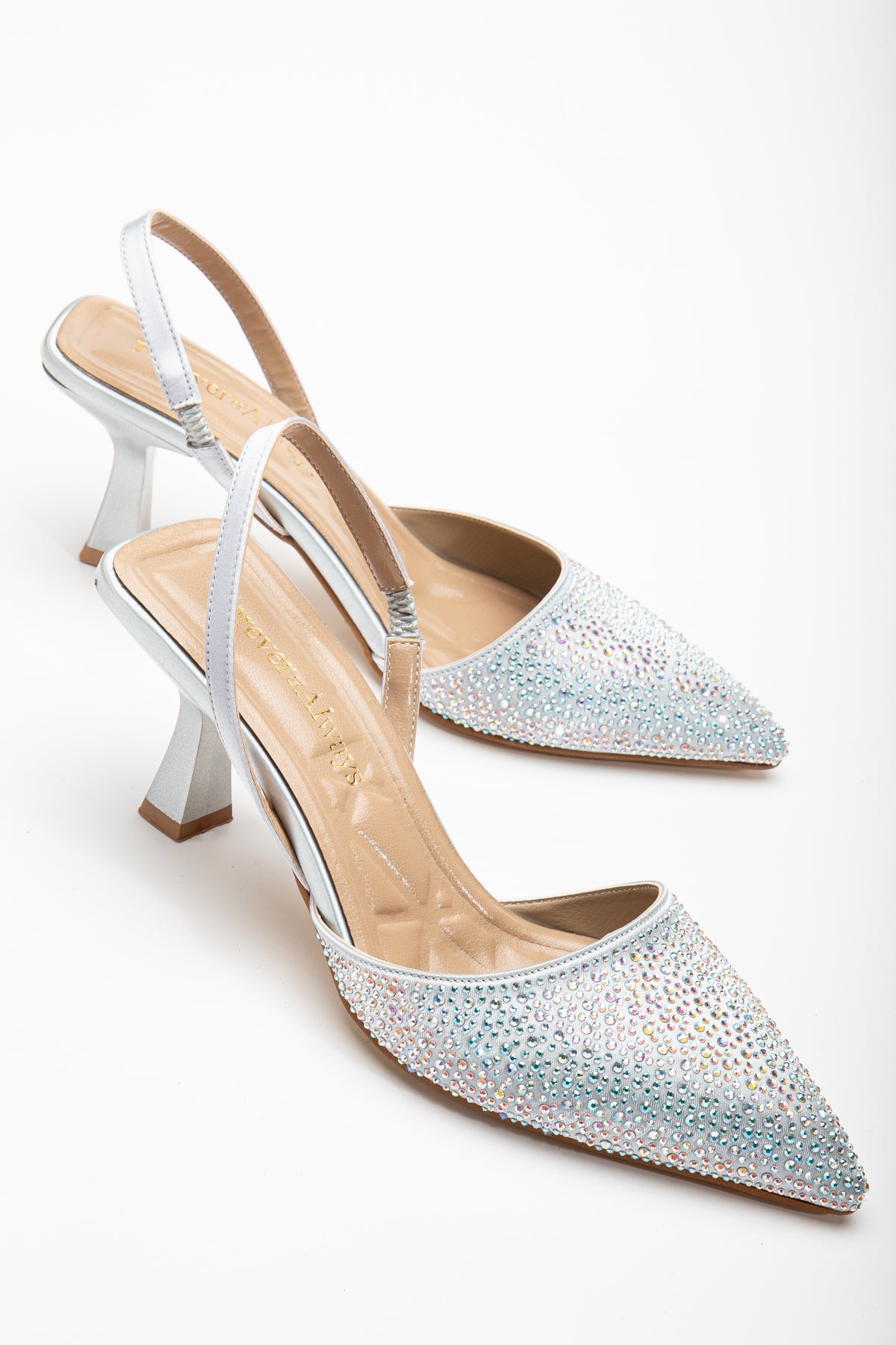 Rae - Silver Rhinestone Slingback Kitten Heels – side view showing rhinestone, silver, SimmiUnique