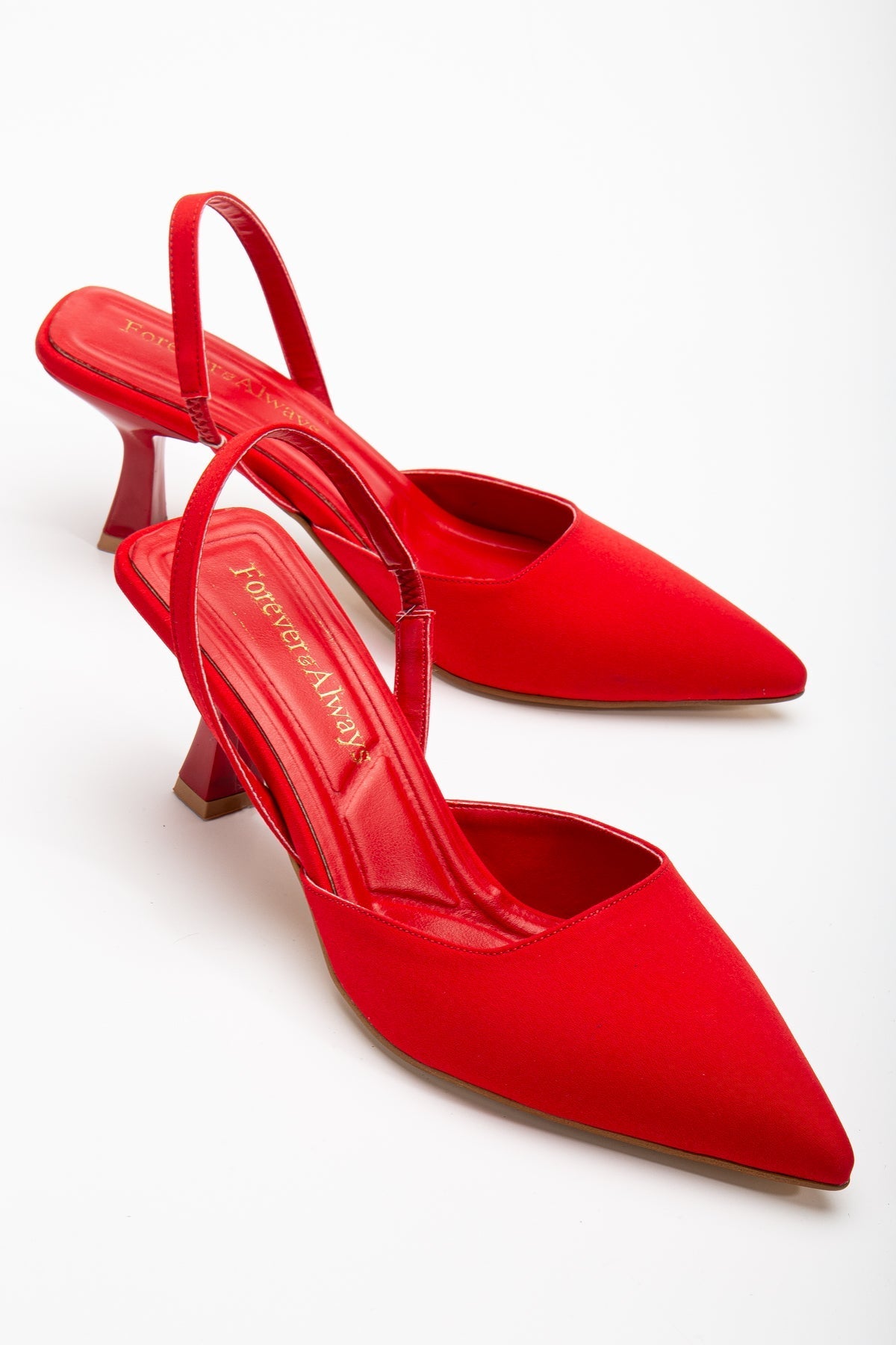 Rae - Red Slingback Kitten Heels – side view showing red, SimmiUnique