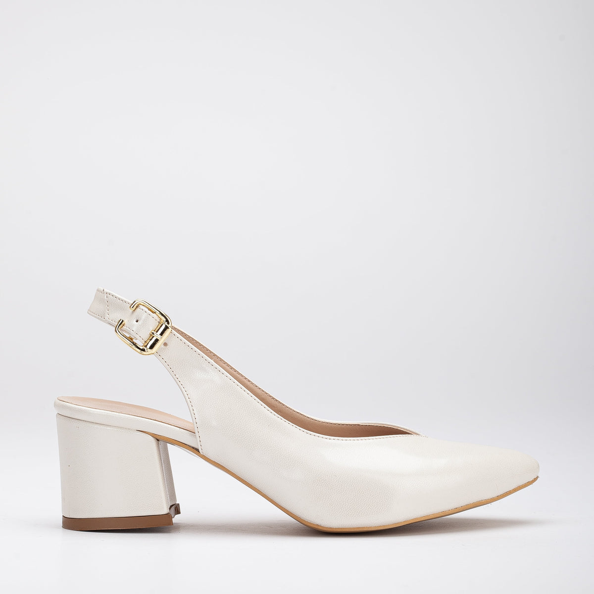 Emma - Ivory Slingback Shoes – front three-quarter view showing leather, ivory, white, SimmiUnique