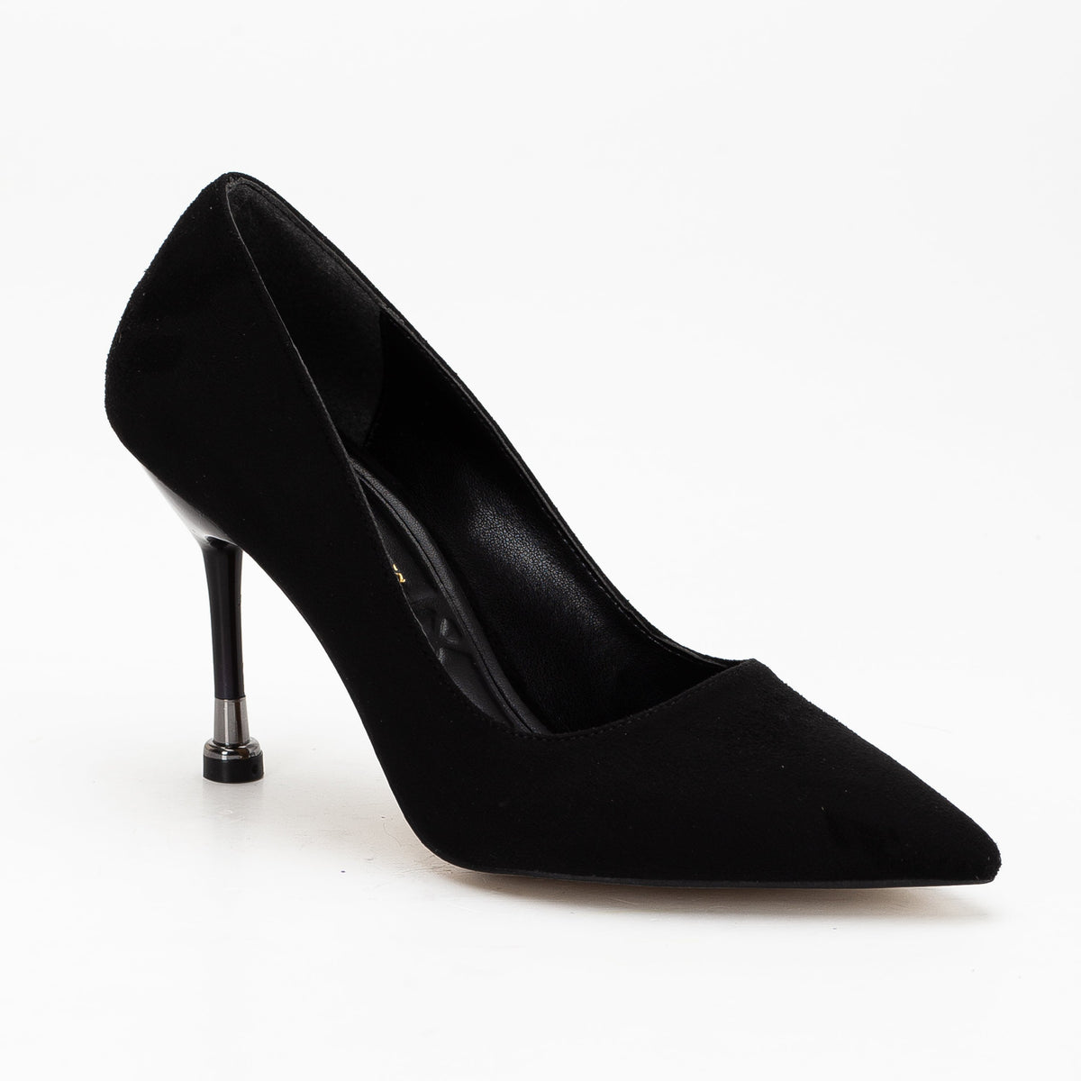 Raven - Black Suede Pointed Toe Stiletto Pump – side view showing leather, suede, black, SimmiUnique