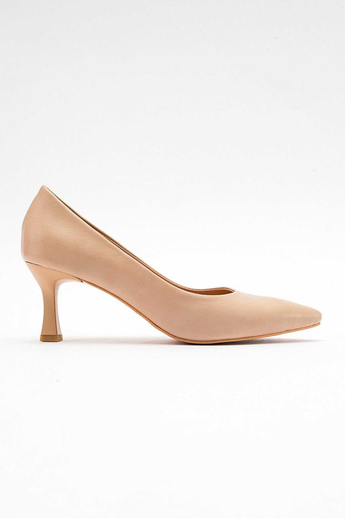 Pedra - Nude Heeled Shoe – top view showing leather, nude, SimmiUnique