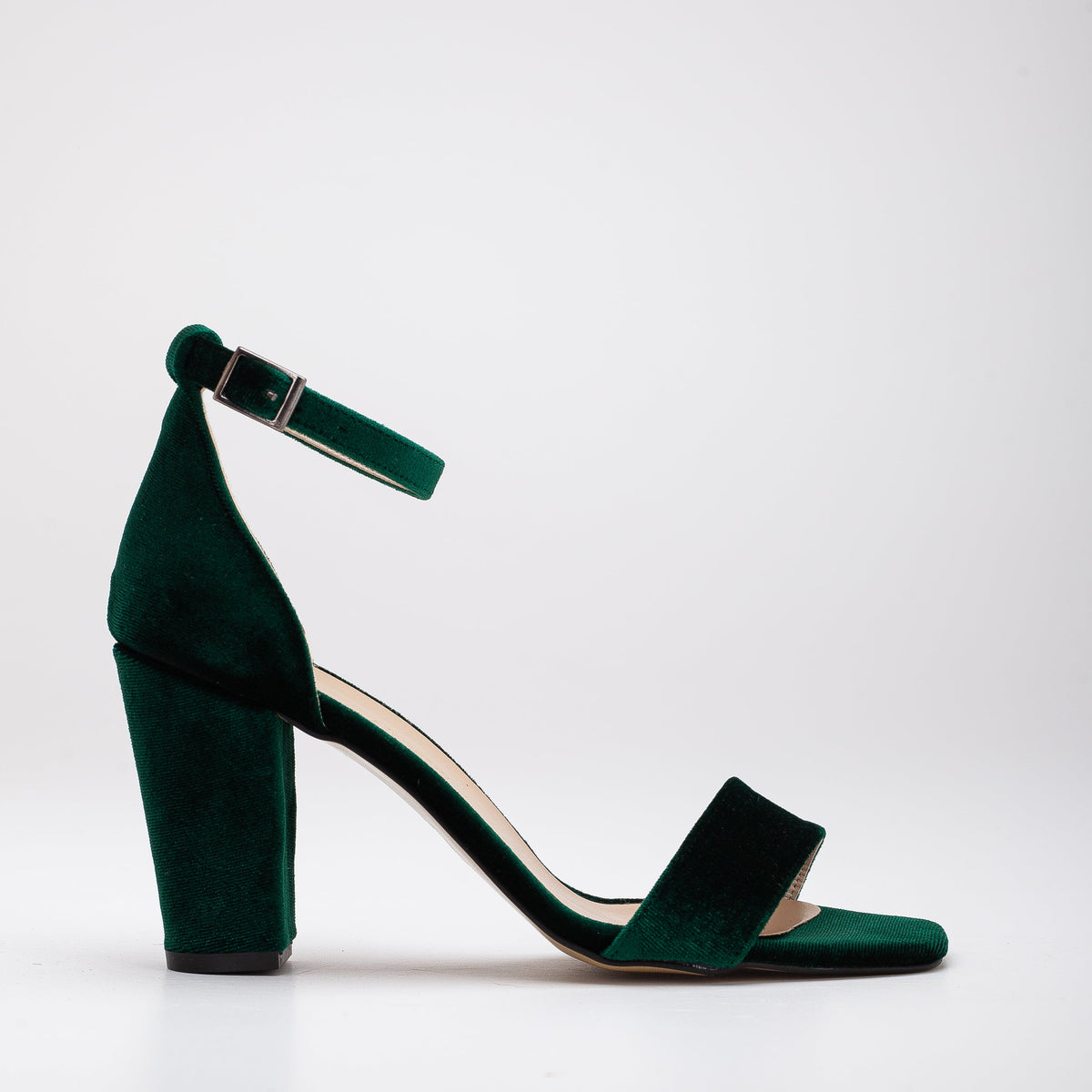 Melissa - Green Velvet Sandals with Pearls – top view showing pearl, satin, velvet, SimmiUnique