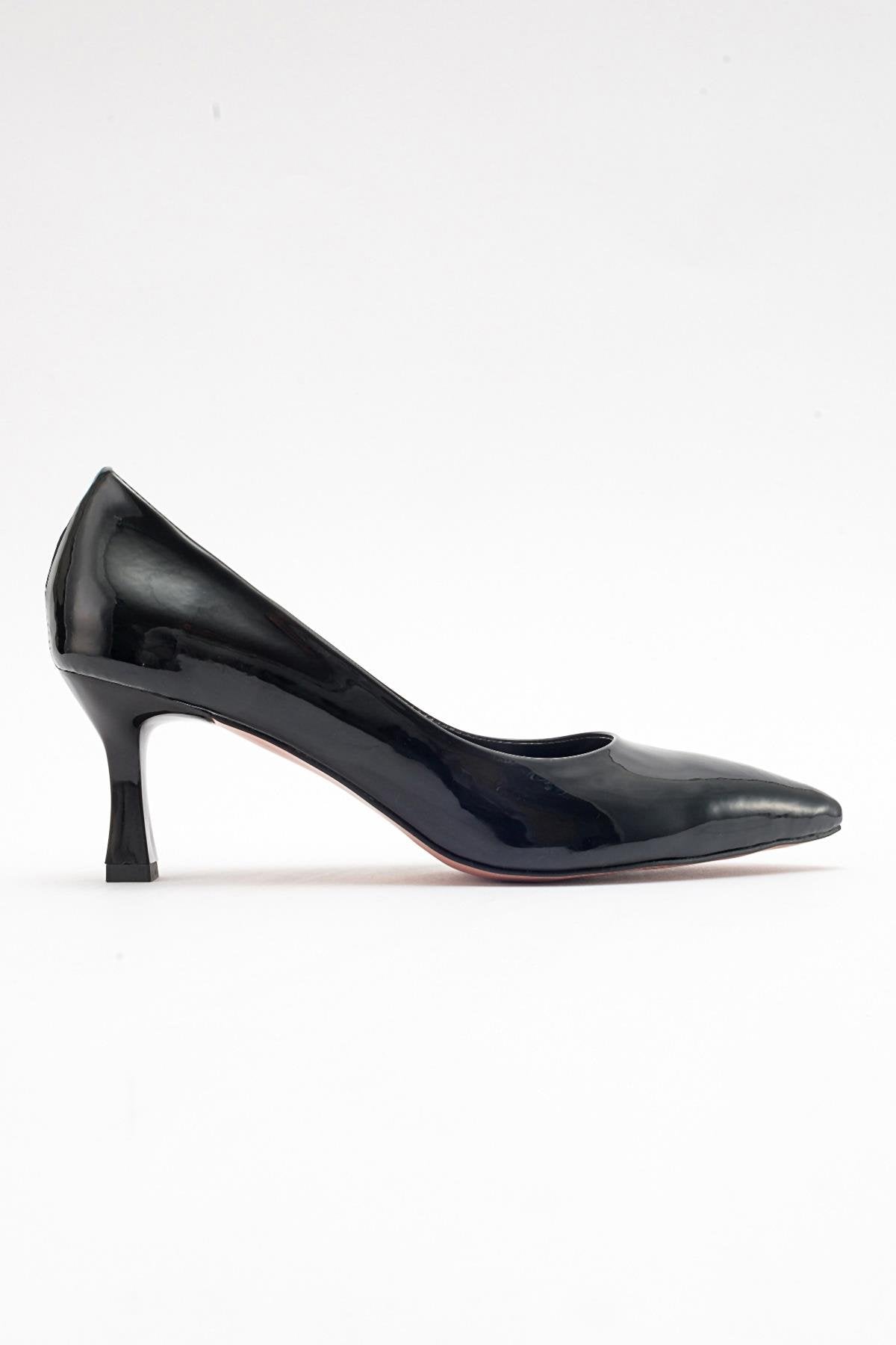 Pedra - Black Heeled Shoe – top view showing leather, black, SimmiUnique
