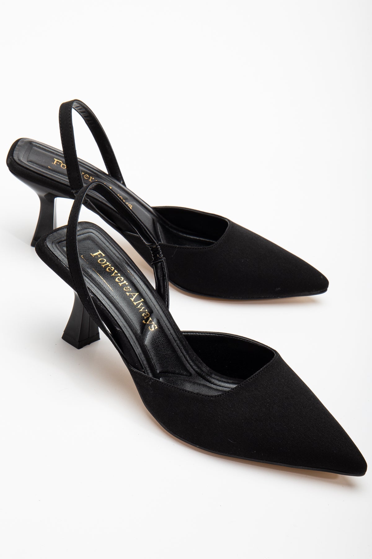 Rae - Black Suede Slingback Kitten Heels – side view showing suede, black, SimmiUnique