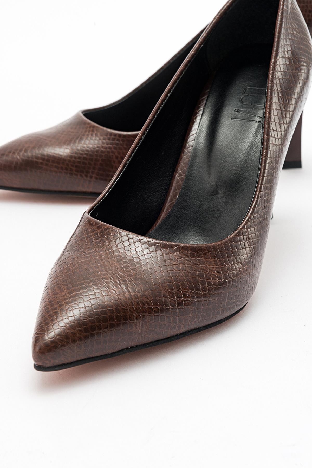 Forest Brown Pointed Toe Pump – back view showing leather, SimmiUnique