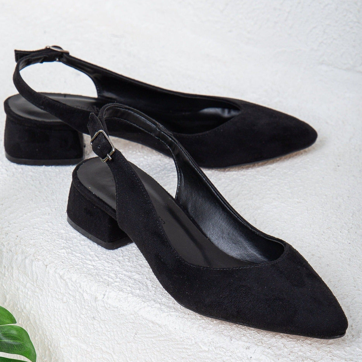Emma - Black Suede Slingback Shoes – back view showing suede, black, SimmiUnique