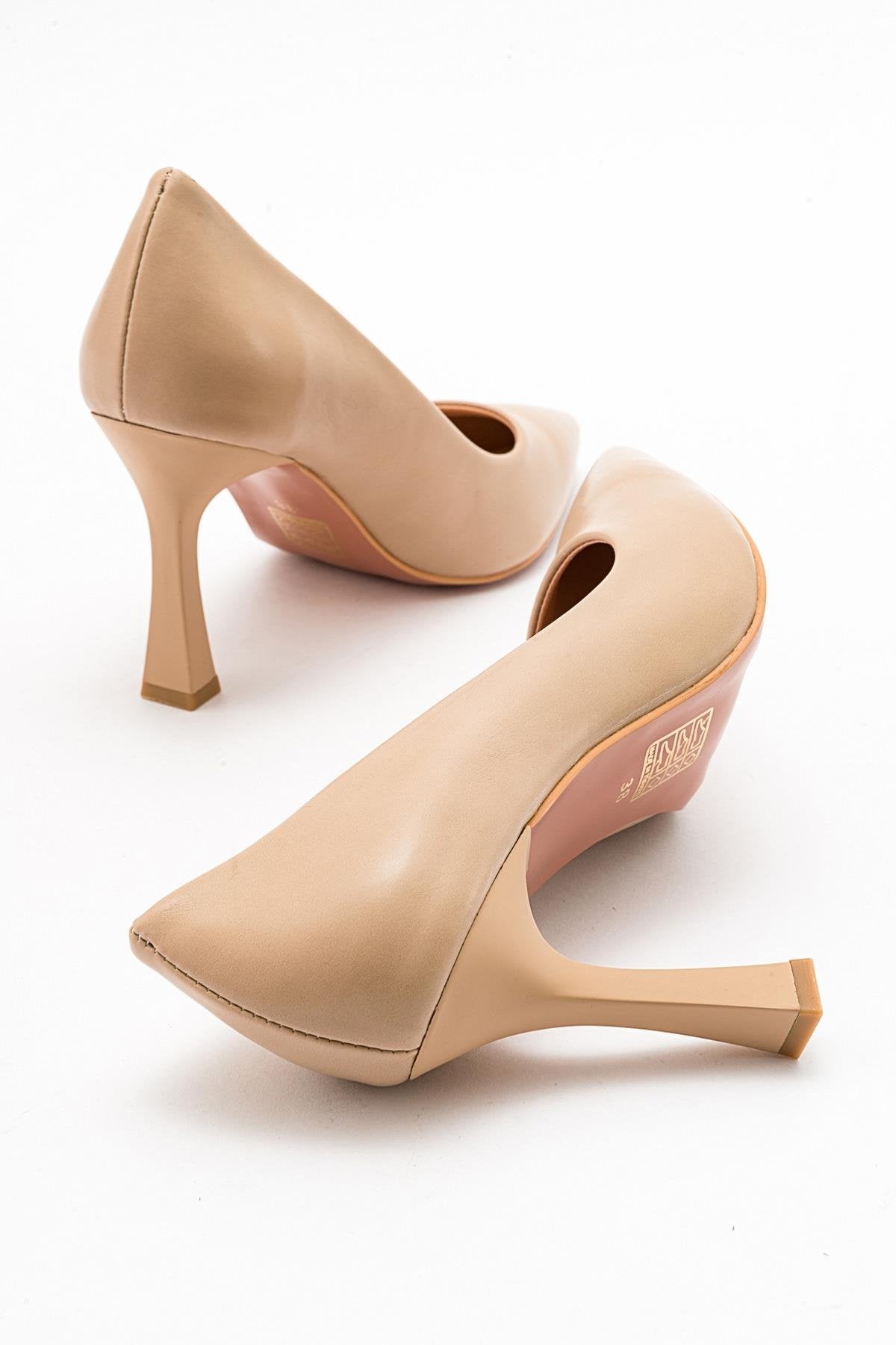 Forest Beige Cilt Pointed Toe Pump – side view showing leather, SimmiUnique