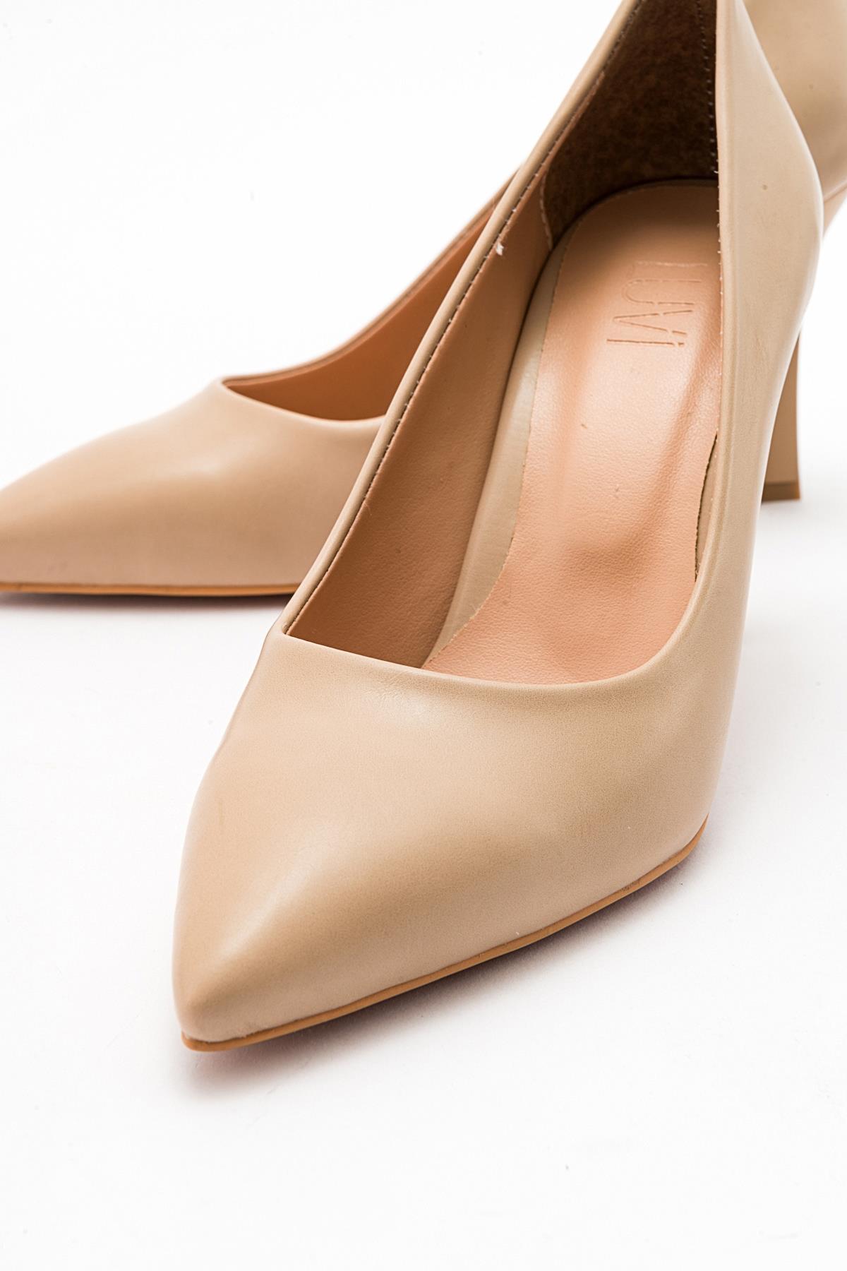 Forest Beige Cilt Pointed Toe Pump – top view showing leather, SimmiUnique