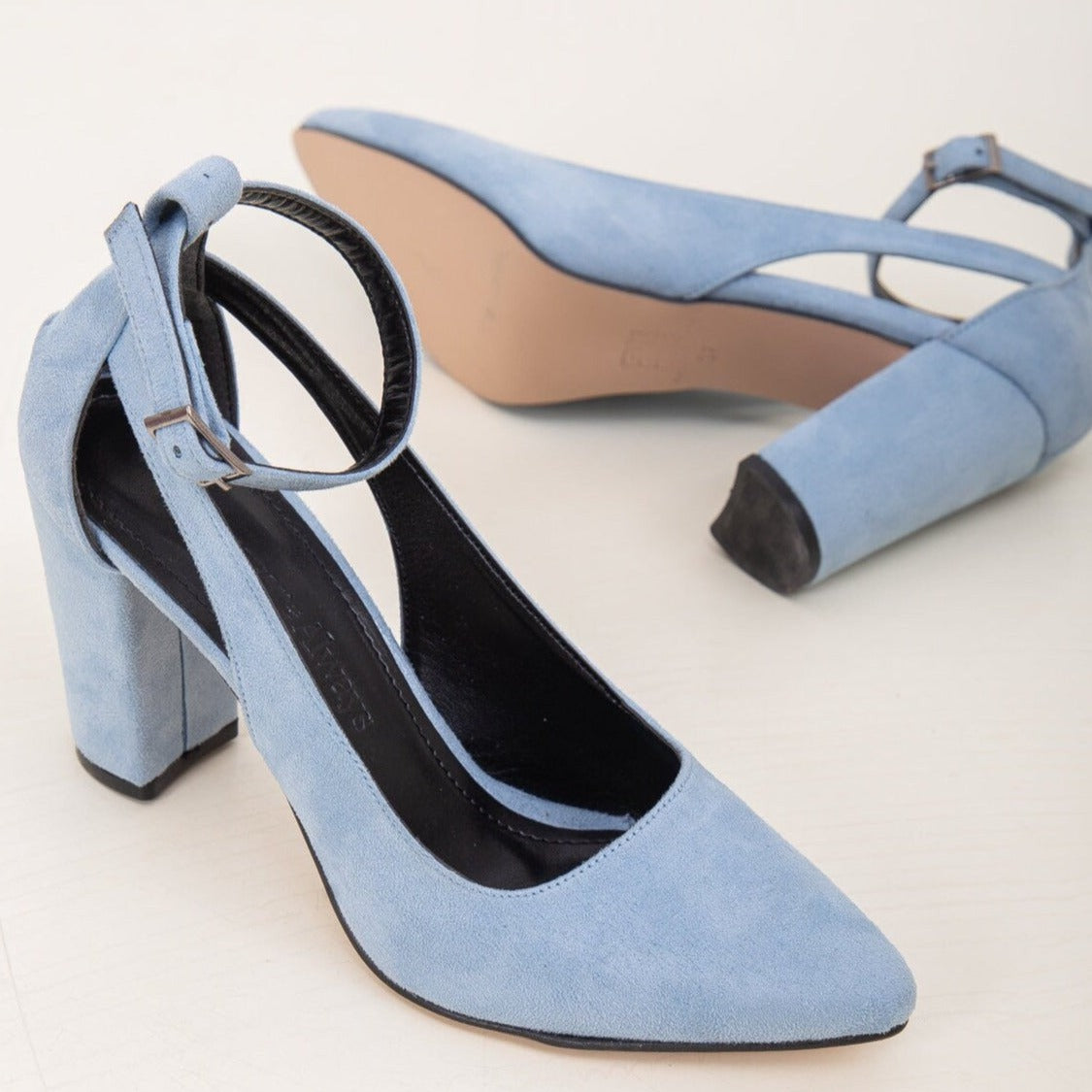 Colette - Baby Blue Suede Heels – back view showing leather, suede, blue, SimmiUnique