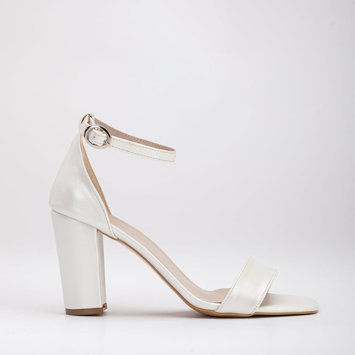 Noelle - Ivory Wedding Sandals with Ribbon – top view showing leather, ivory, SimmiUnique