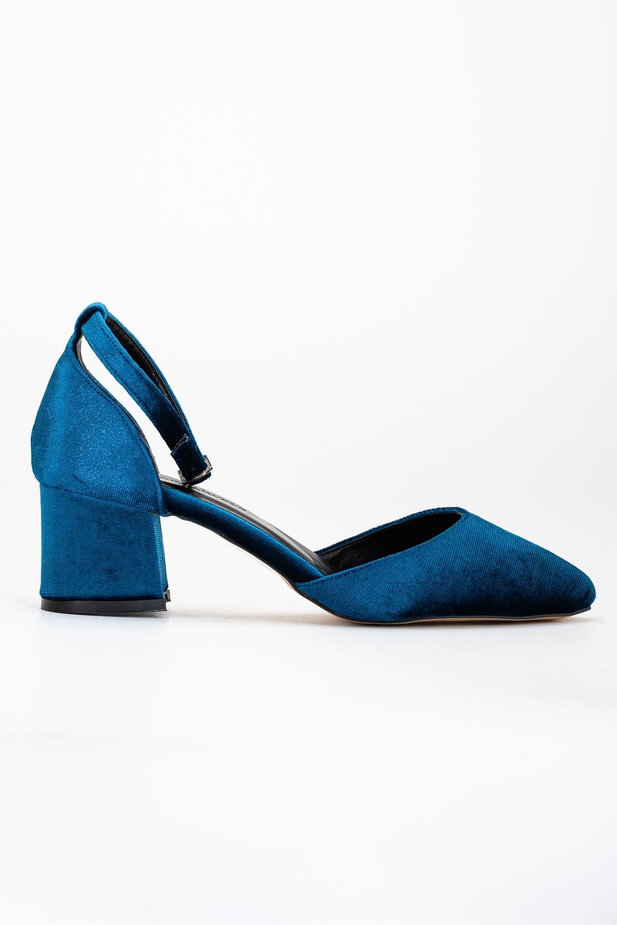Marcelle - Teal Blue Velvet Pumps – side view showing velvet, leather, suede, SimmiUnique