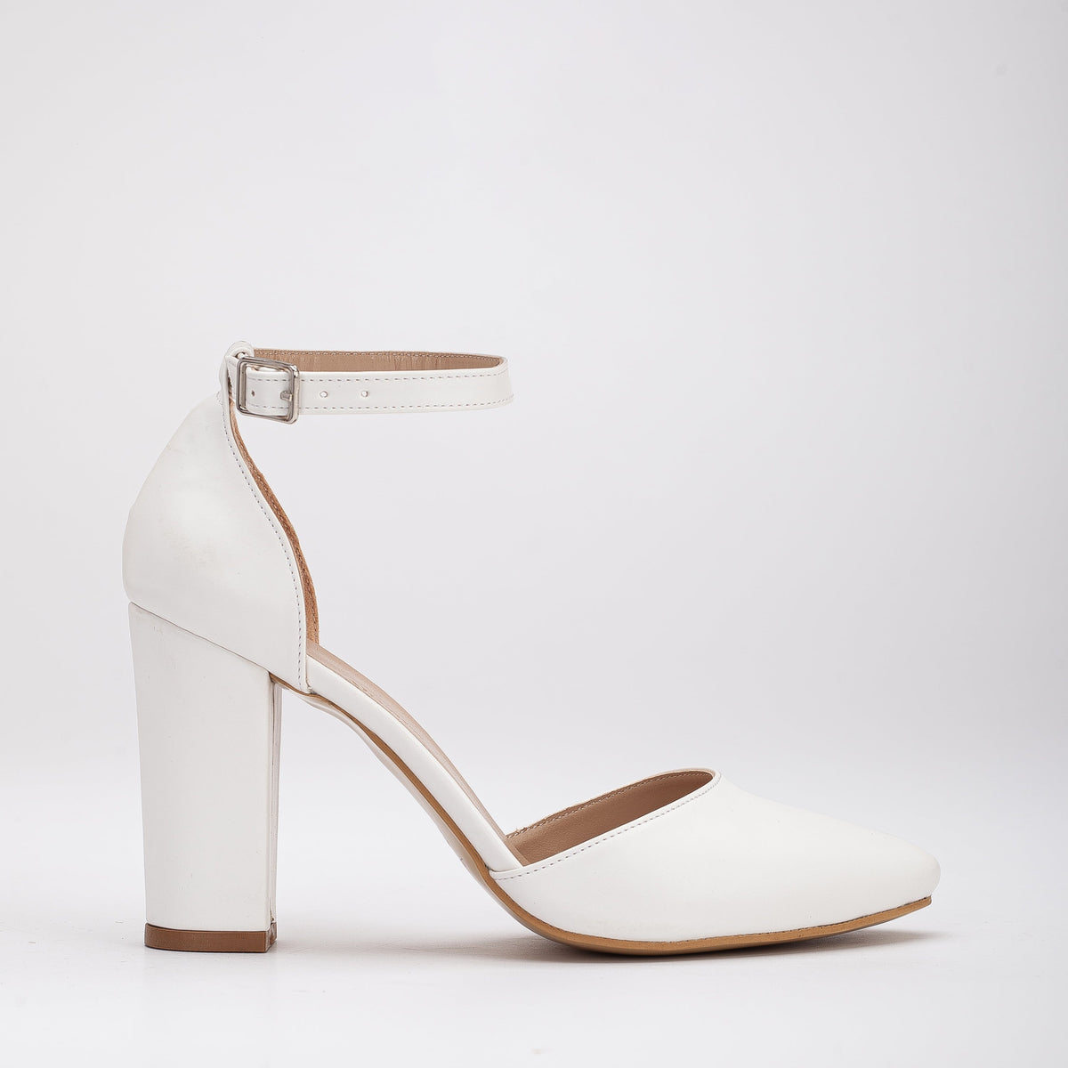 Jolie - White Wedding Heels with Ribbon – sole view showing leather, white, SimmiUnique
