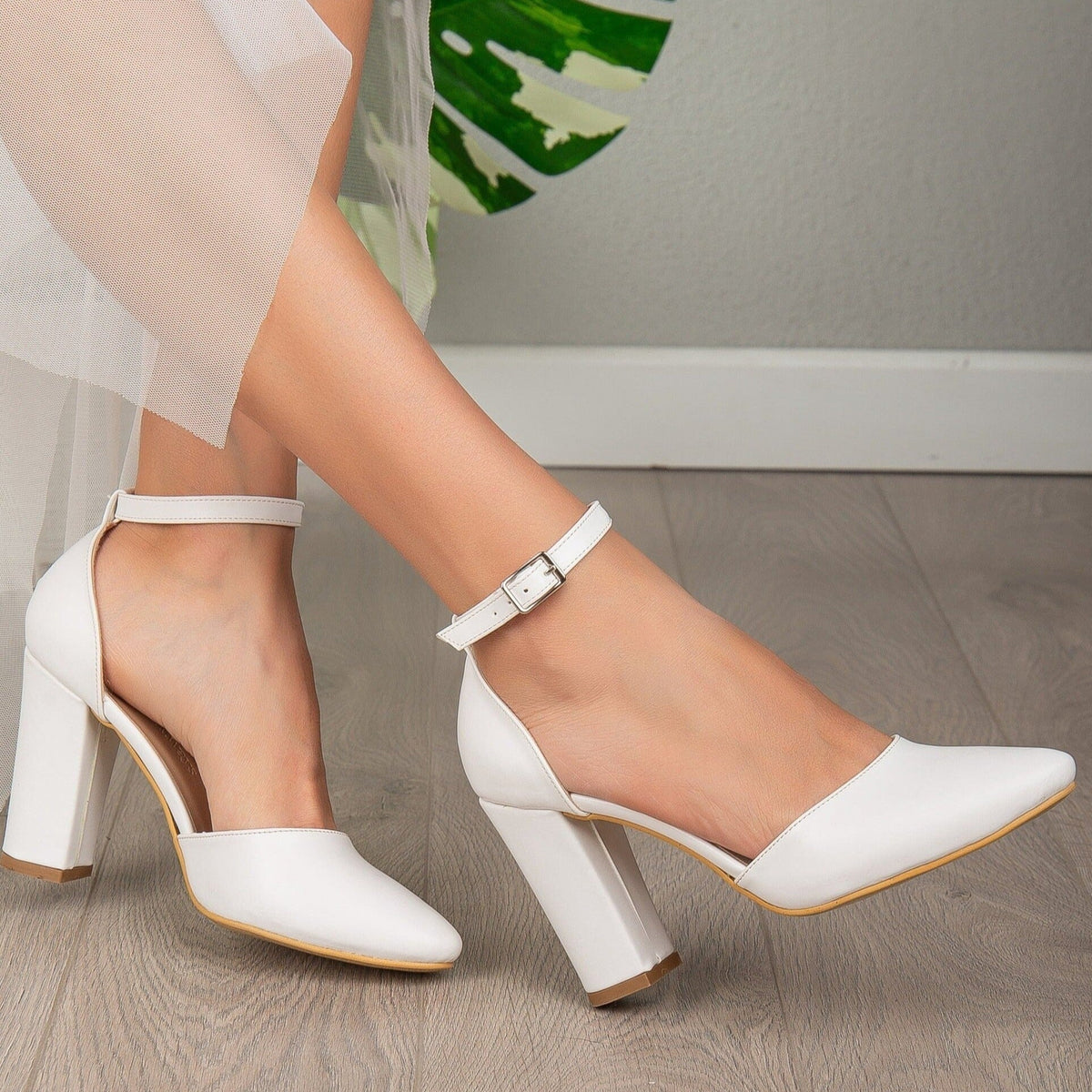 Jolie - White Wedding Heels with Ribbon – pair view showing leather, white, SimmiUnique