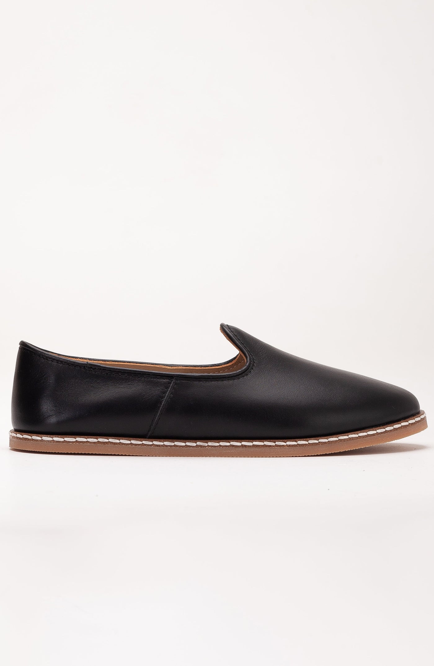 Dalya - Black Leather Slip On – front three-quarter view showing leather, black, red, SimmiUnique