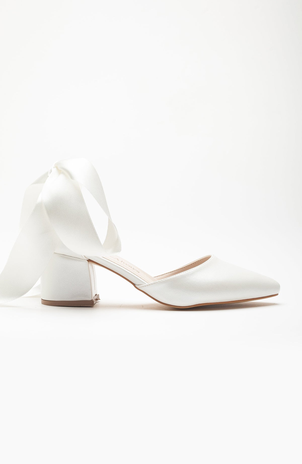 Fiona - Ivory Bridal Heels with Ribbon – back view showing leather, ivory, SimmiUnique