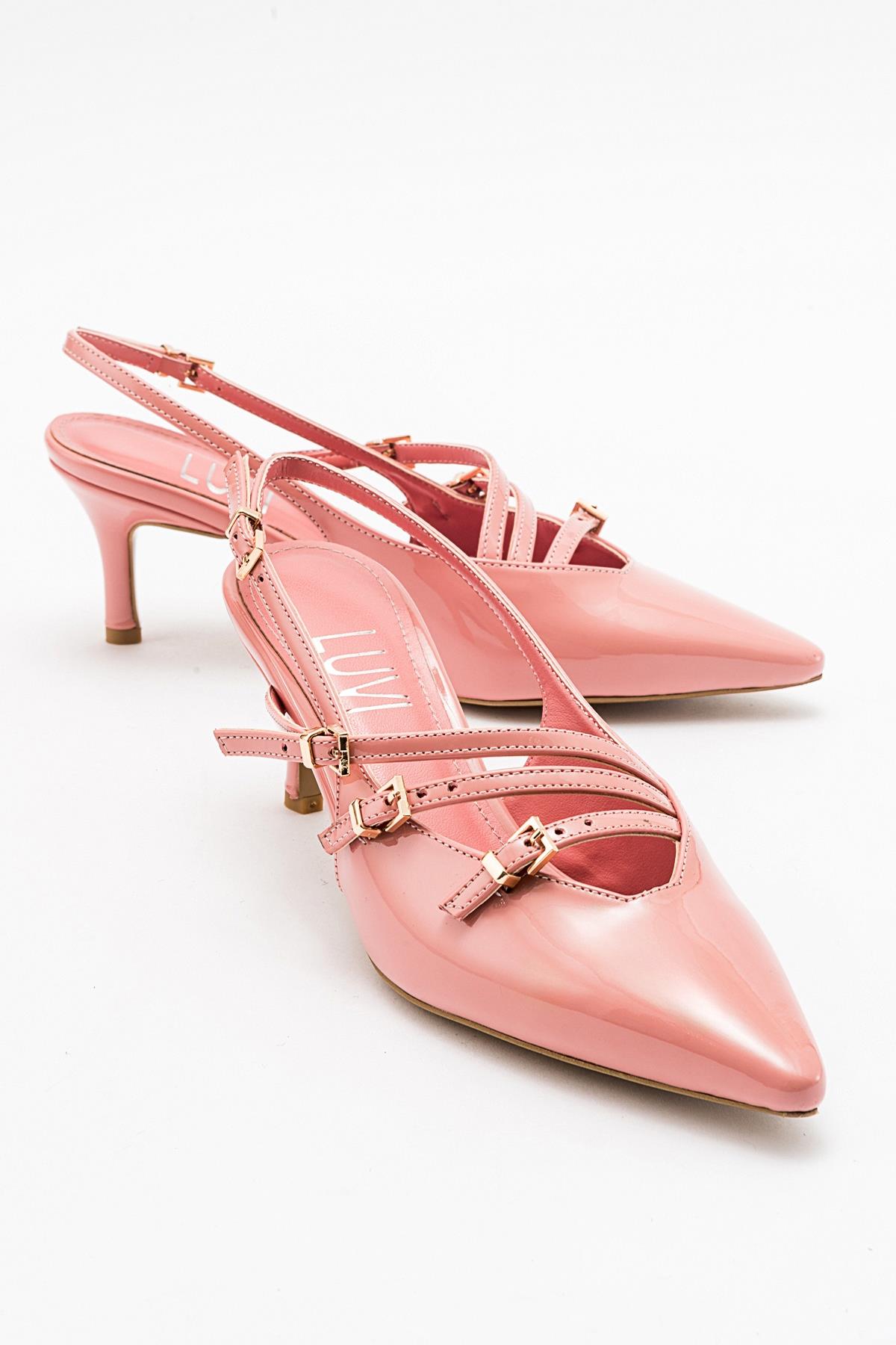Magra Blush Patent Pointed-Toe Slingback Stiletto – front three-quarter view showing leather, red, SimmiUnique