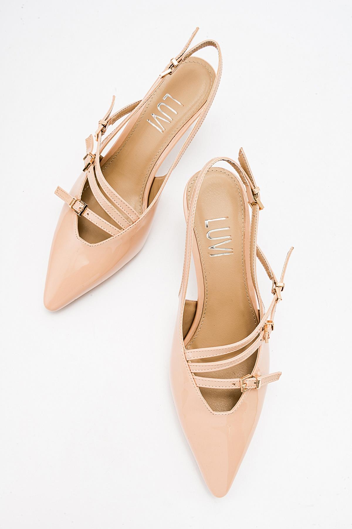 Magra Beige Patent Pointed-Toe Slingback Stiletto – back view showing leather, red, SimmiUnique
