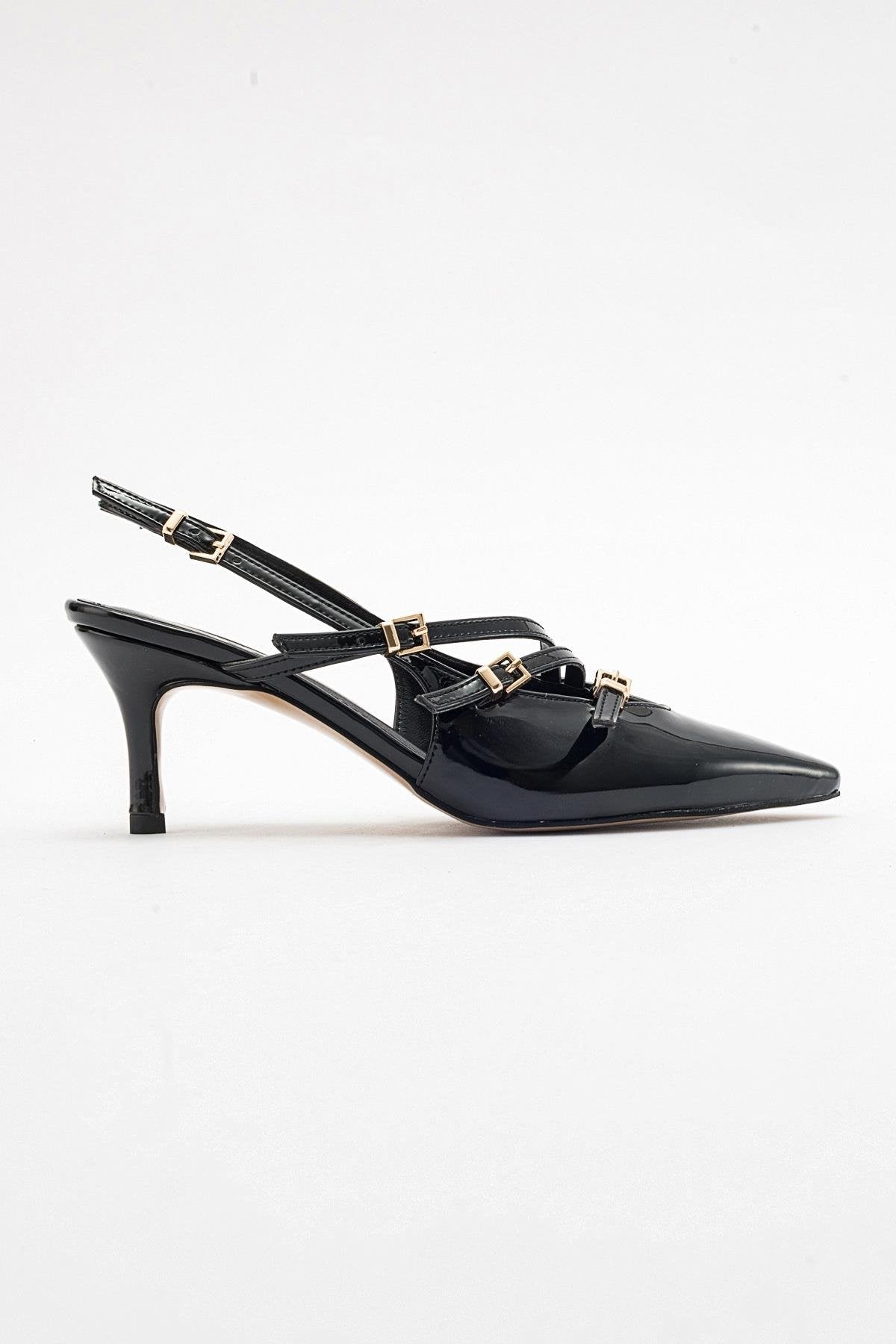 Magra Black Patent Pointed-Toe Slingback Stiletto – top view showing leather, black, red, SimmiUnique