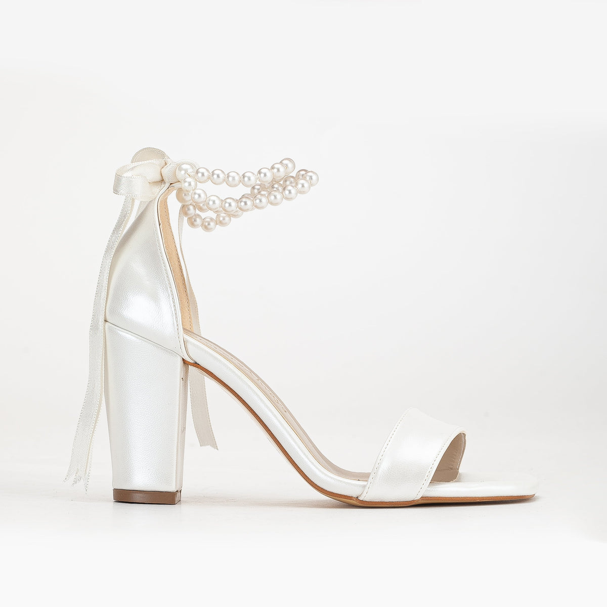 Melissa - Ivory Bridal Sandals with Pearls – front three-quarter view showing pearl, leather, ivory, SimmiUnique