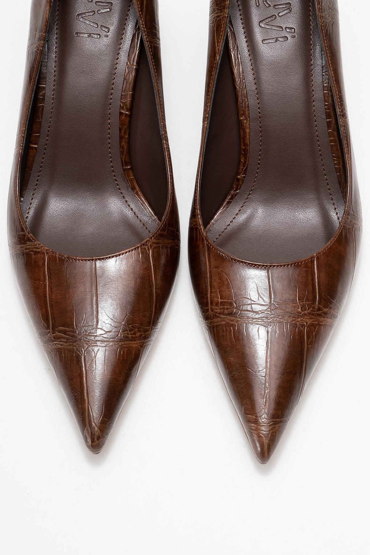 Marcus - Tan Printed Heeled Pump – side view showing leather, red, SimmiUnique