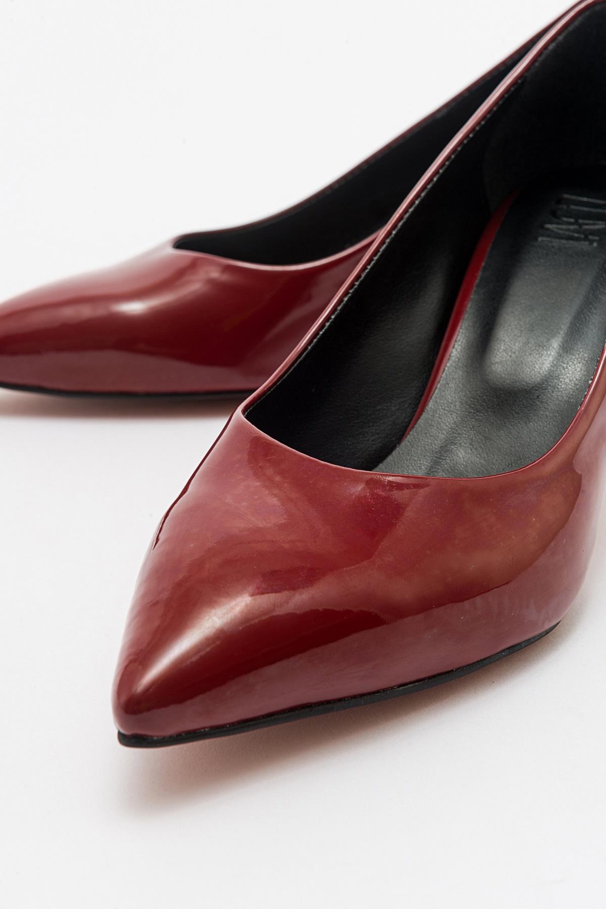 Pedra - Burgundy Patent Heeled Shoe – back view showing leather, SimmiUnique