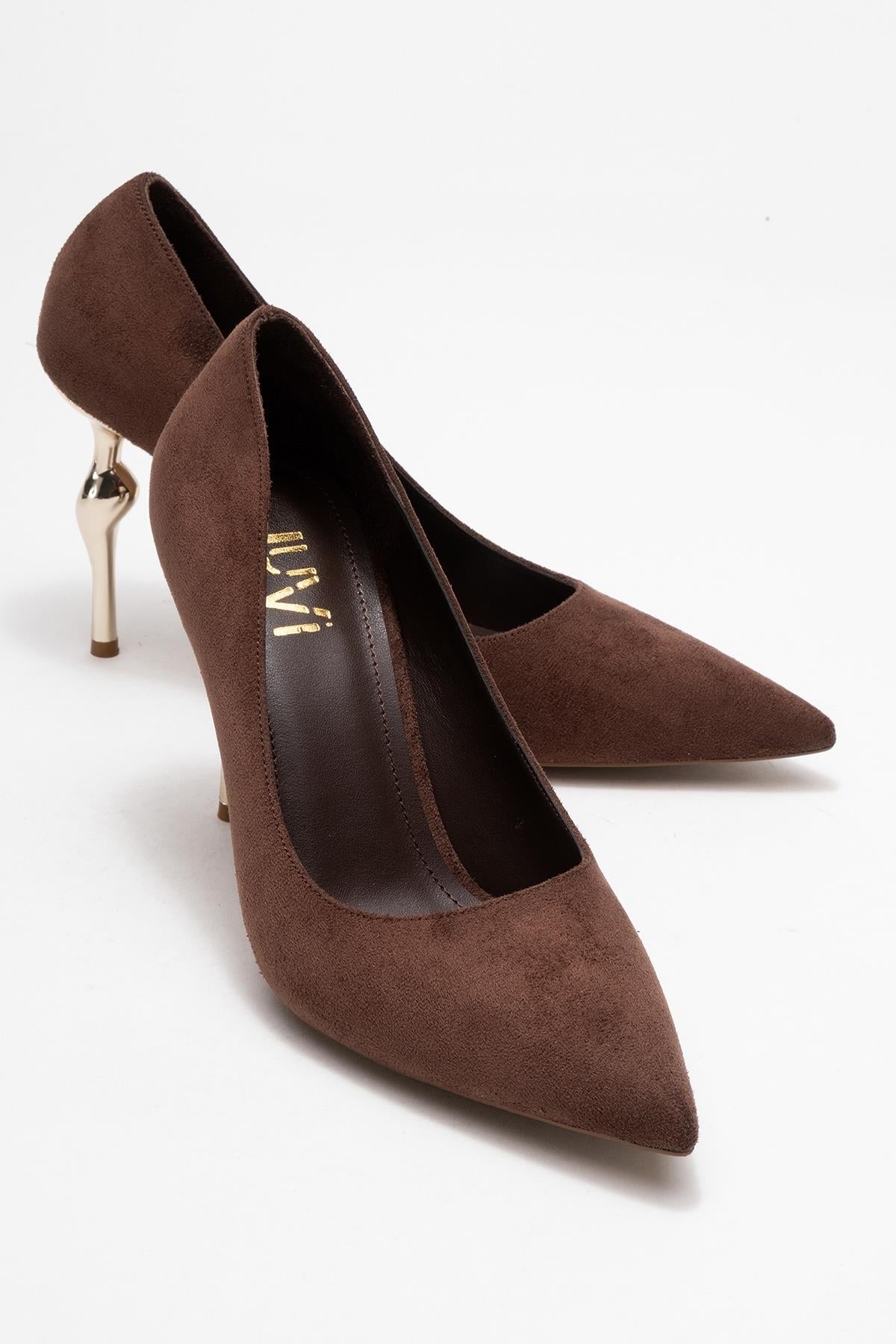 Hudson - Brown Heeled Shoe – front three-quarter view showing leather, suede, SimmiUnique