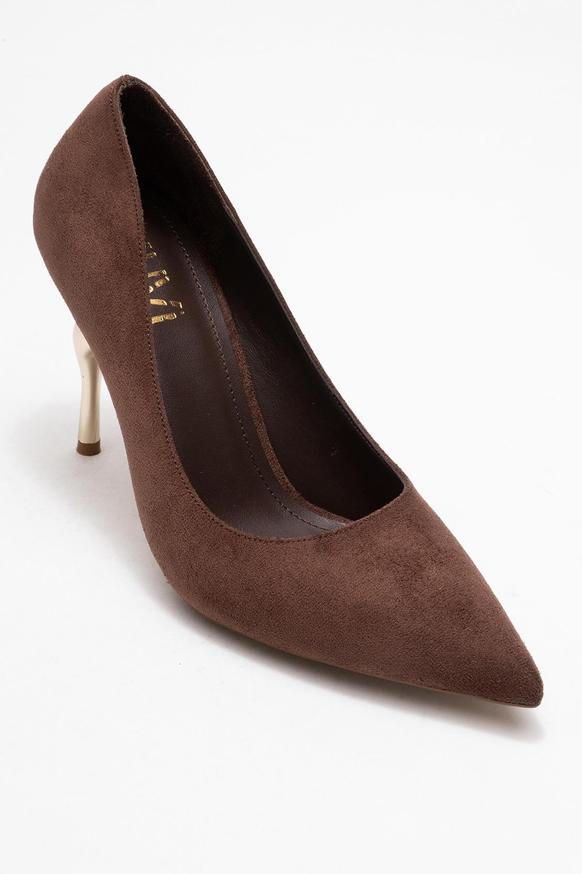 Hudson - Brown Heeled Shoe – detail view showing leather, suede, SimmiUnique