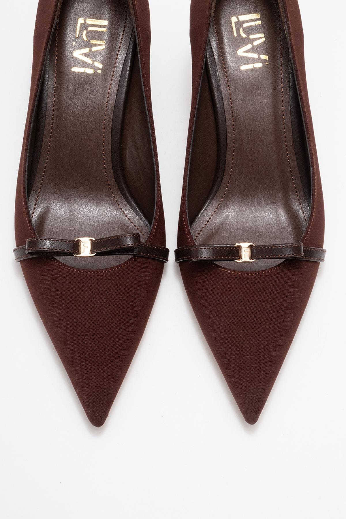 Annie - Brown Bow Heeled Shoe – side view showing bow, leather, SimmiUnique