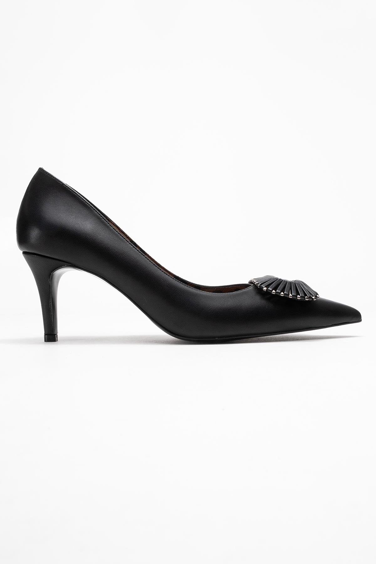 Great - Black Buckle Heeled Shoe – top view showing leather, black, SimmiUnique