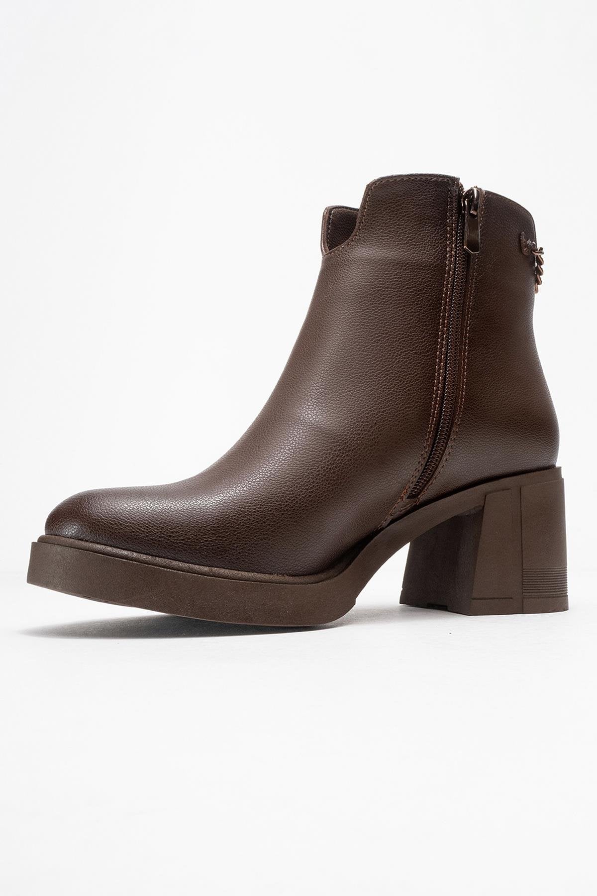 Mier - Brown Ankle Boot – heel view showing leather, SimmiUnique