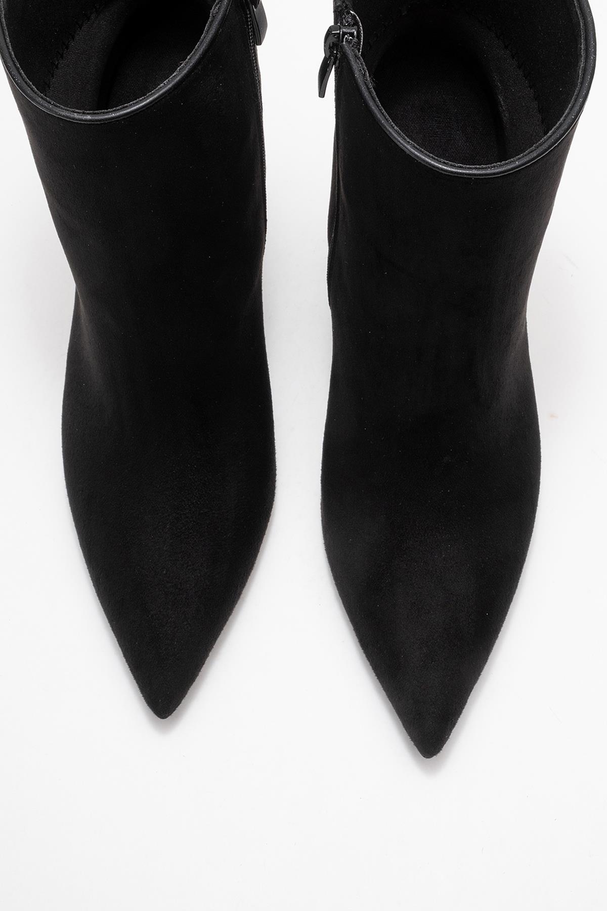 Crista - Black Pointed Toe Heeled Boot – side view showing suede, black, SimmiUnique