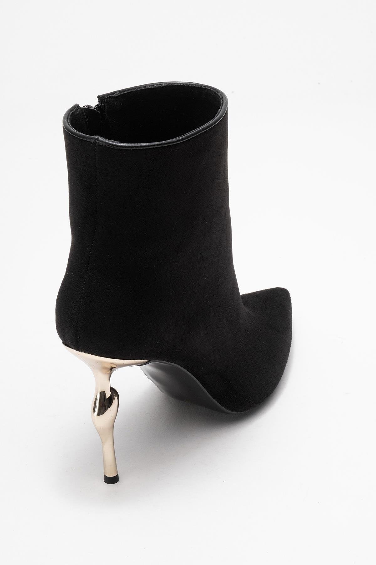 Crista - Black Pointed Toe Heeled Boot – back view showing suede, black, SimmiUnique