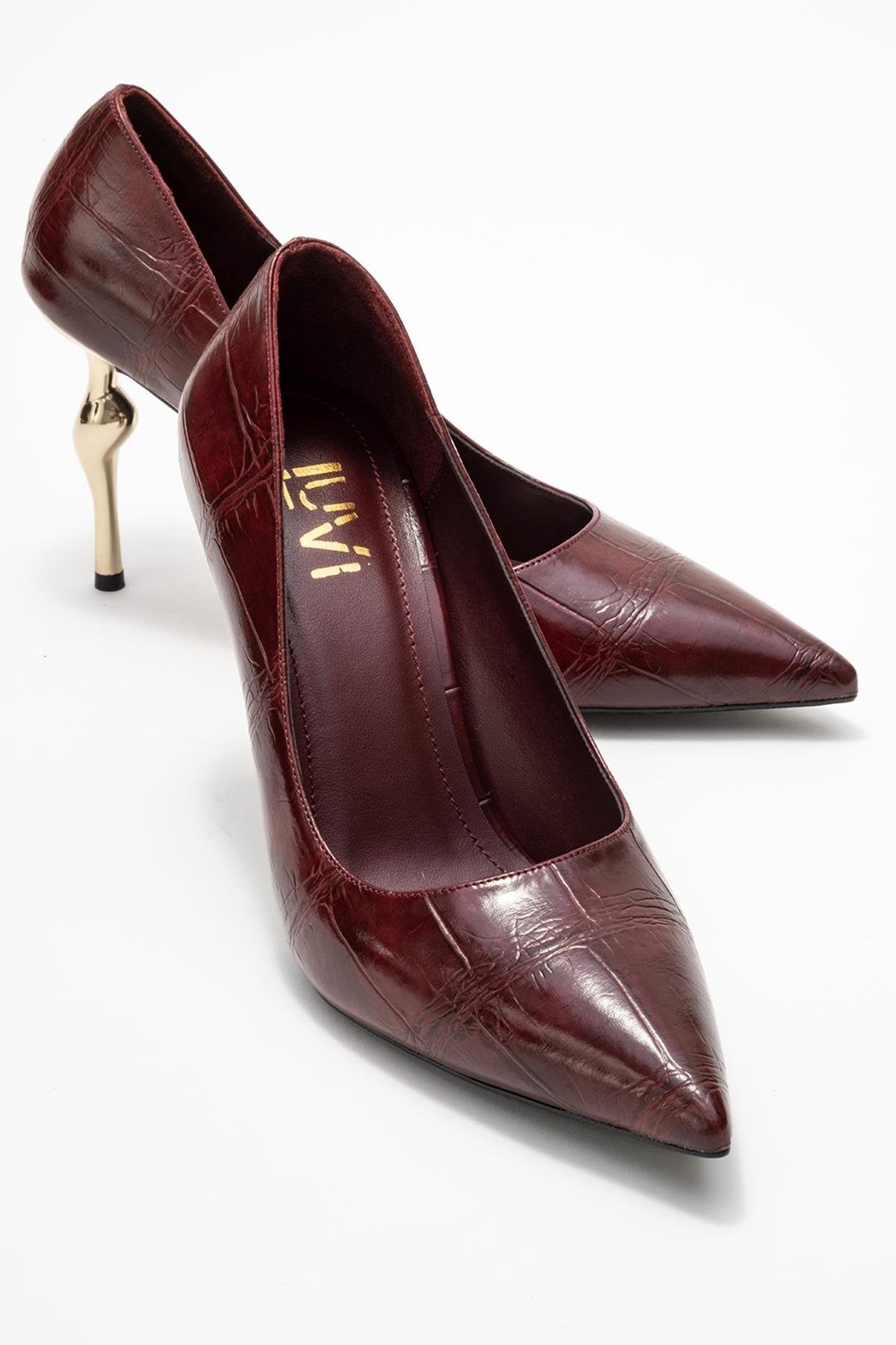 Hudson - Burgundy Stiletto Heel Shoe – front three-quarter view showing leather, SimmiUnique